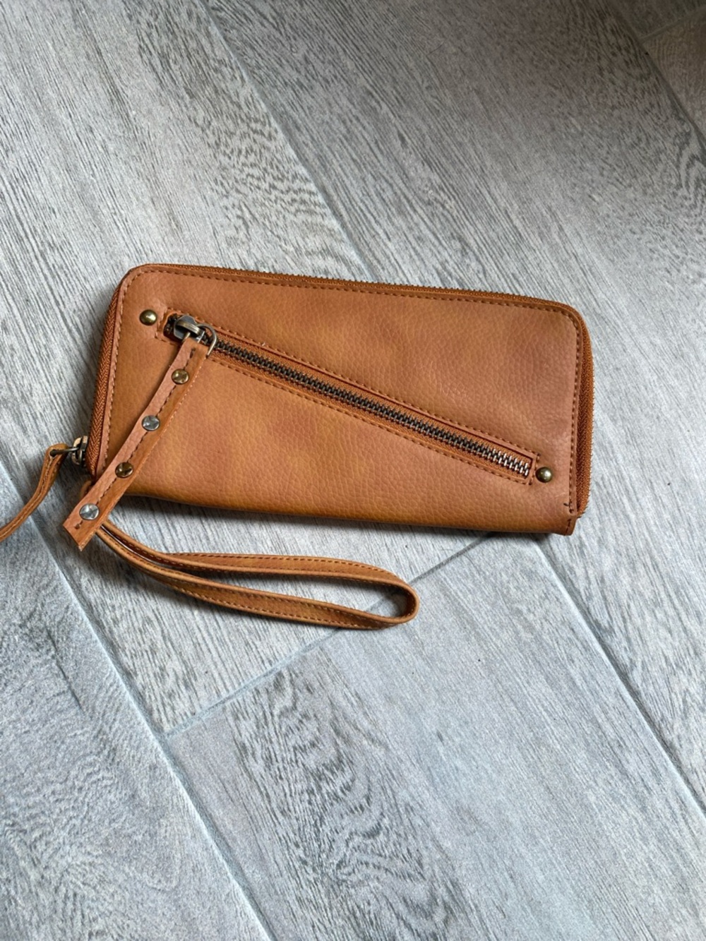 Free People Vegan Tan Zip Wristlet